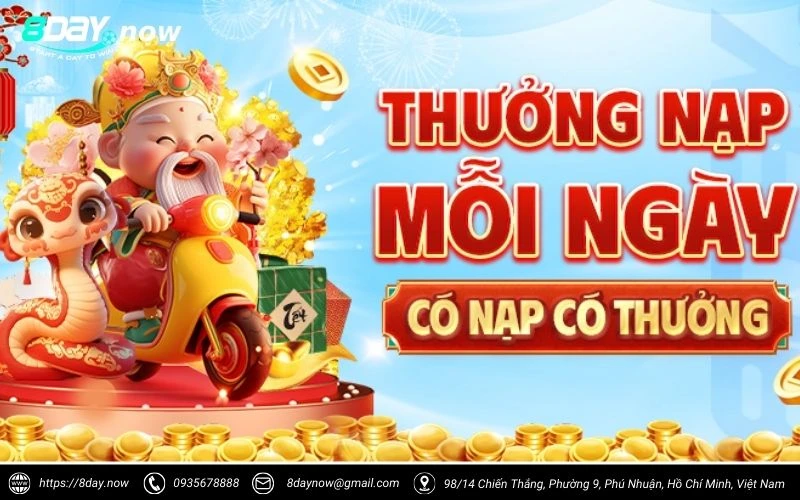 Khuyến mãi "Thưởng Nạp Mỗi Ngày - Có Nạp Có Thưởng" tại 8DAY