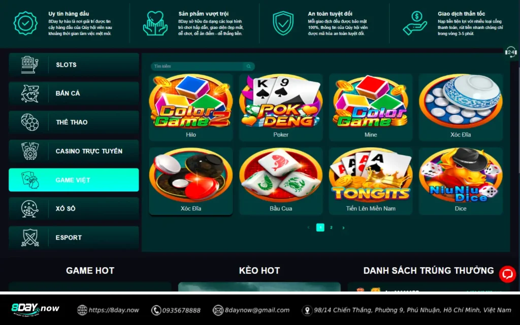 Giao diện sảnh Game Việt 8 DAY