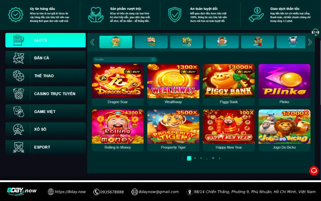 Giao diện sảnh Slots 8 DAY